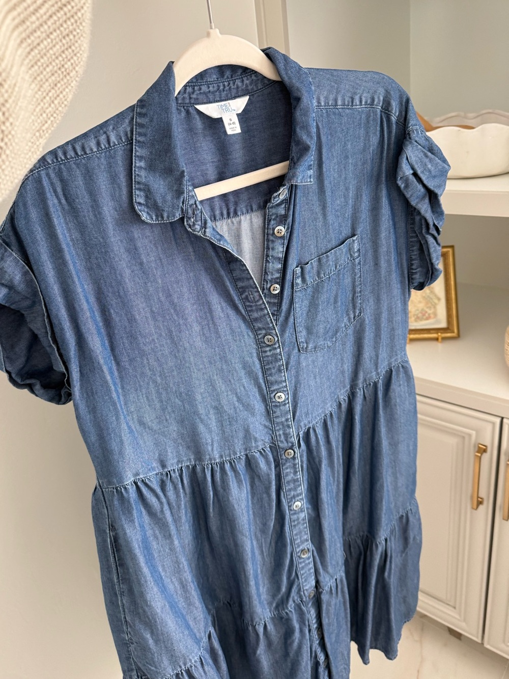 Walmart Time and Tru Chambray Button-Front Tiered Shirt Dress
